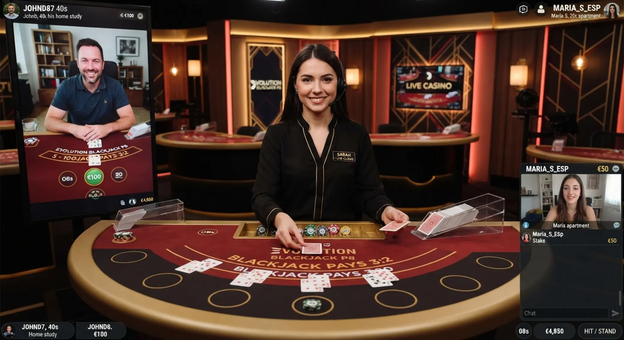 Élő osztós blackjack asztal online közvetítéssel