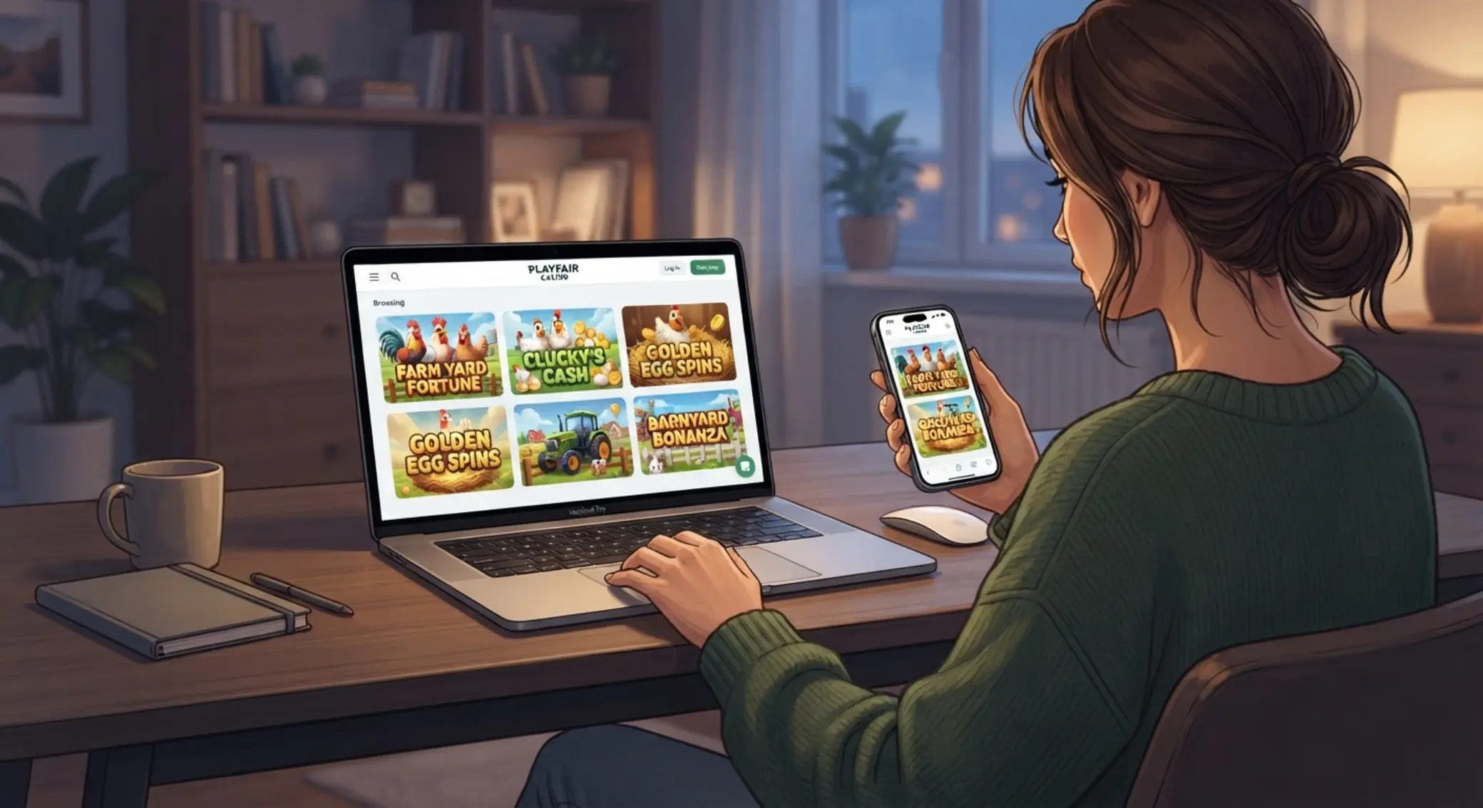 Játékos online kaszinót választ laptopon és mobilon