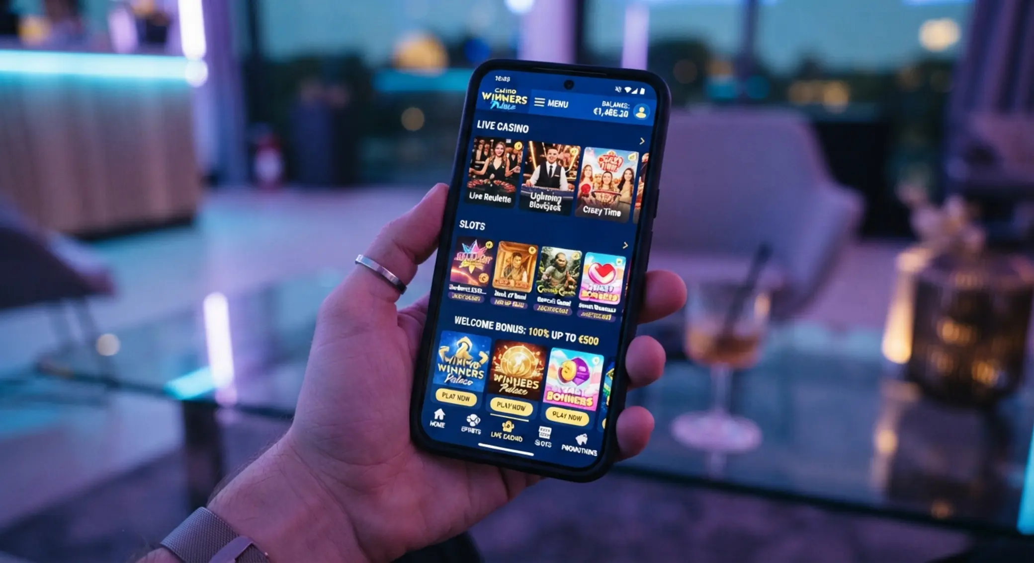Mobiltelefonon megjelenő online kaszinó felület