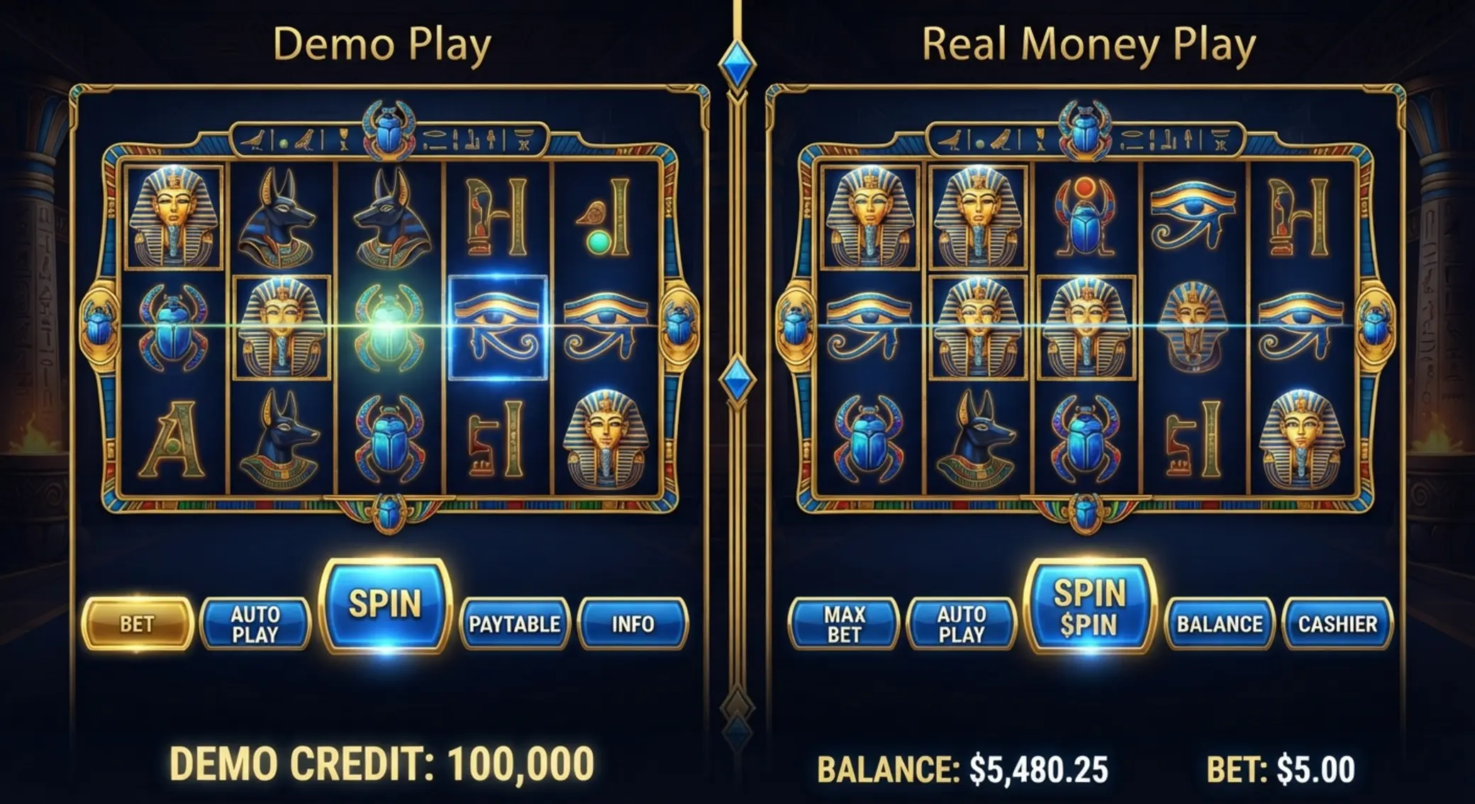 Legacy of Dead demo vs valódi pénz Demo és valódi pénzes játék összehasonlítása egyiptomi slot témában