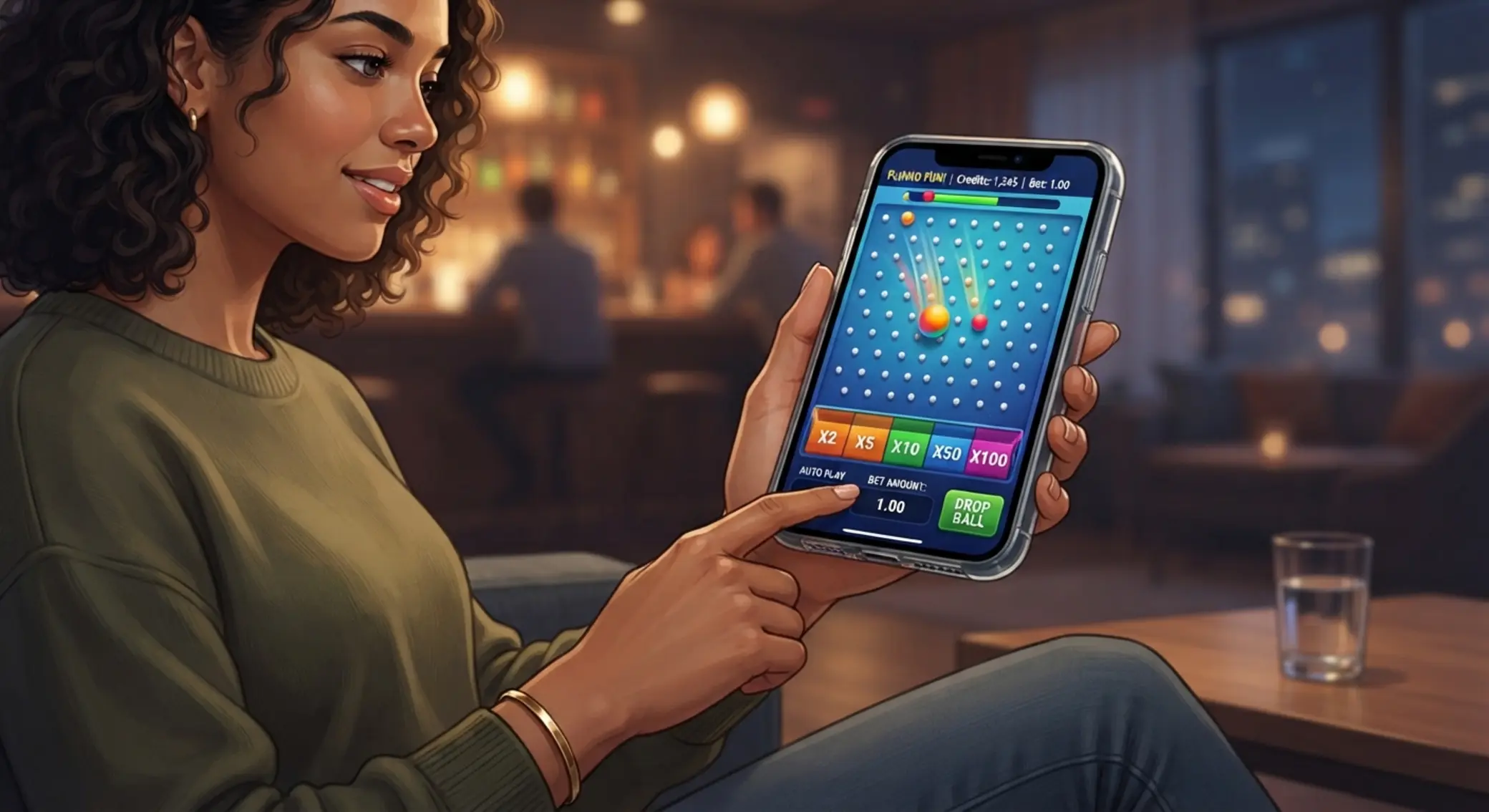 Plinko játék mobiltelefon kijelzőjén