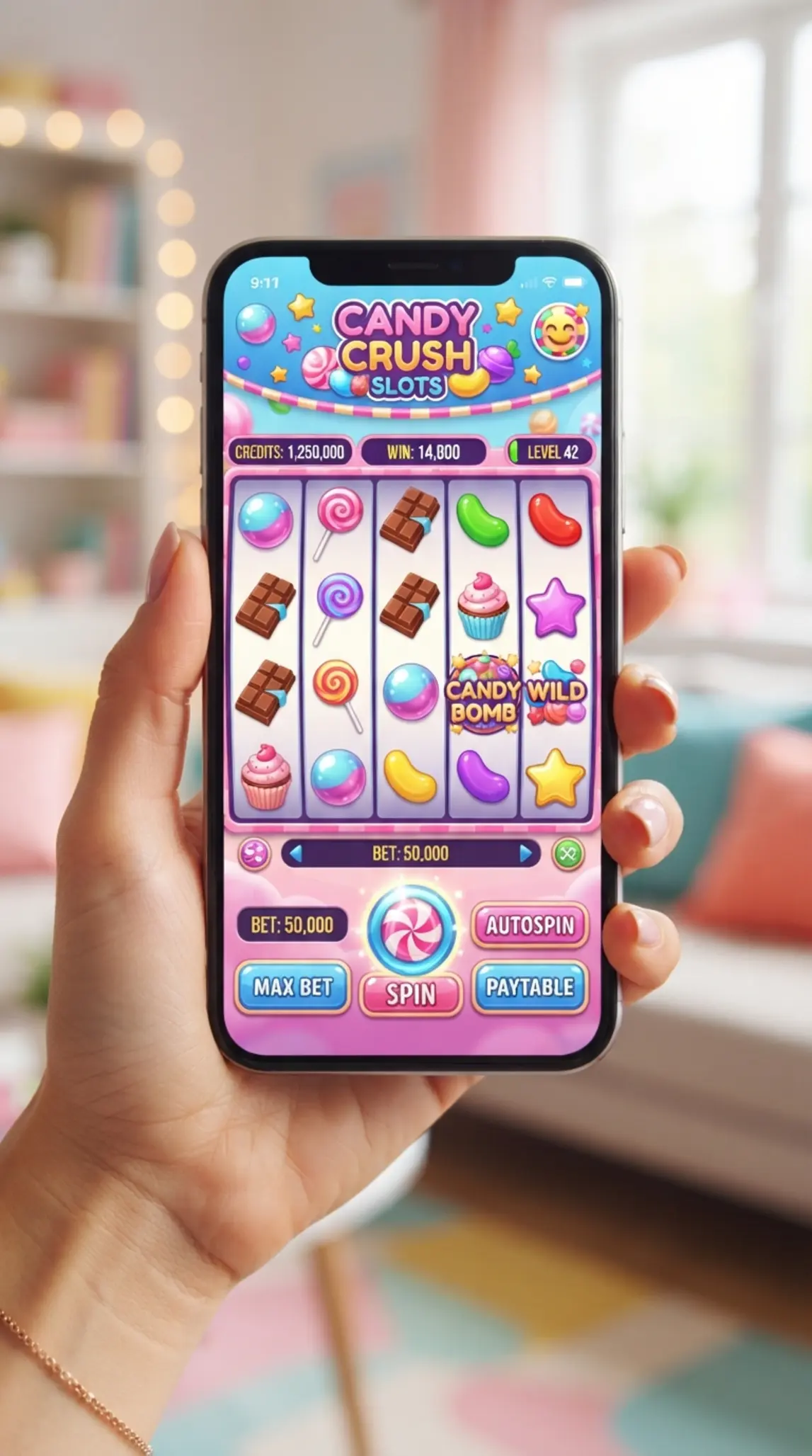 Okostelefonon futó cukorkás stílusú slot játék