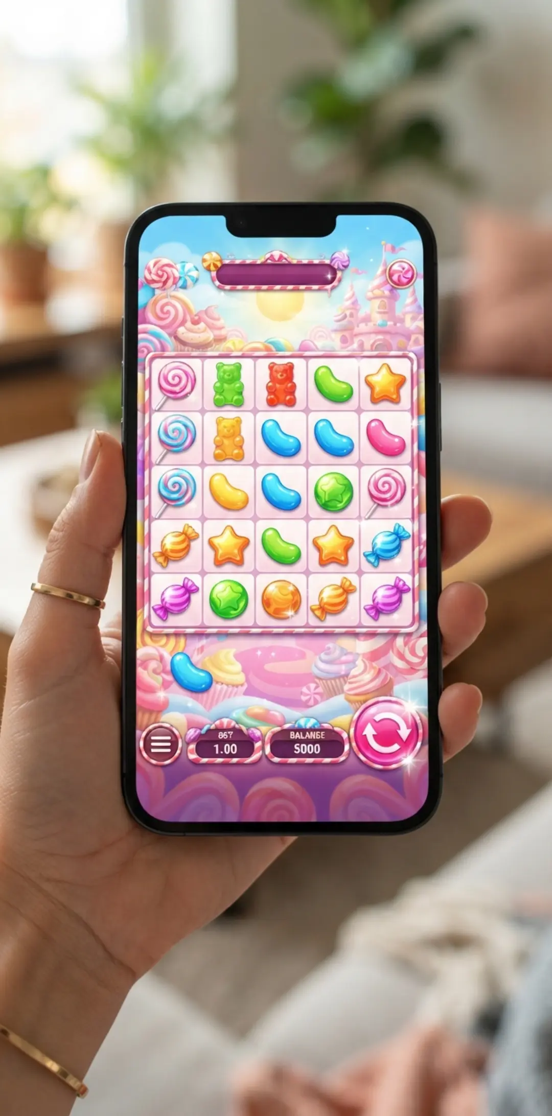 Sweet Rush Bonanza stílusú nyerőgép mobilképernyőn
